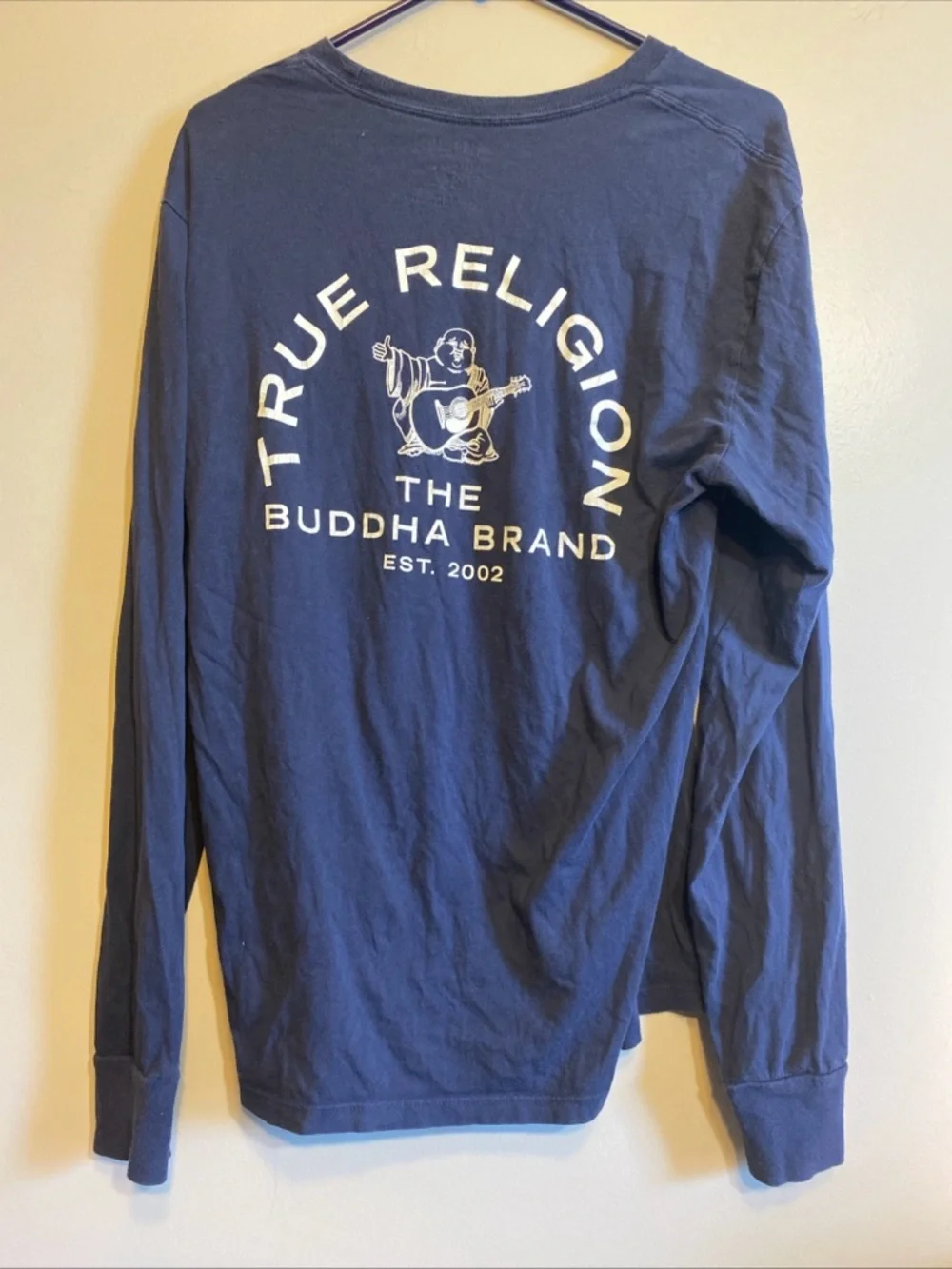 True Religion Men’s Long Sleeve T-shirt Size Large Navy Classic BUDDHA‎ Graphic